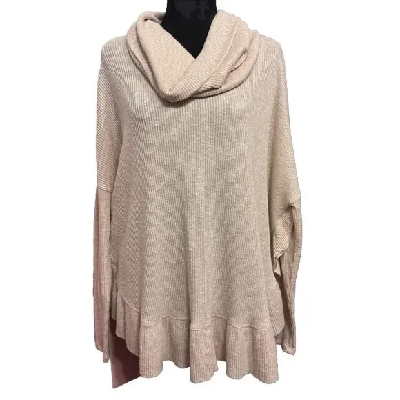 Anthropologie Sweater Large Cream Color Gold Metallic Thread Lagenlook Slouchy - Picture 2 of 8